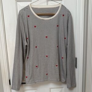 Talbots Black and White Striped Top heart accents 100% cotton